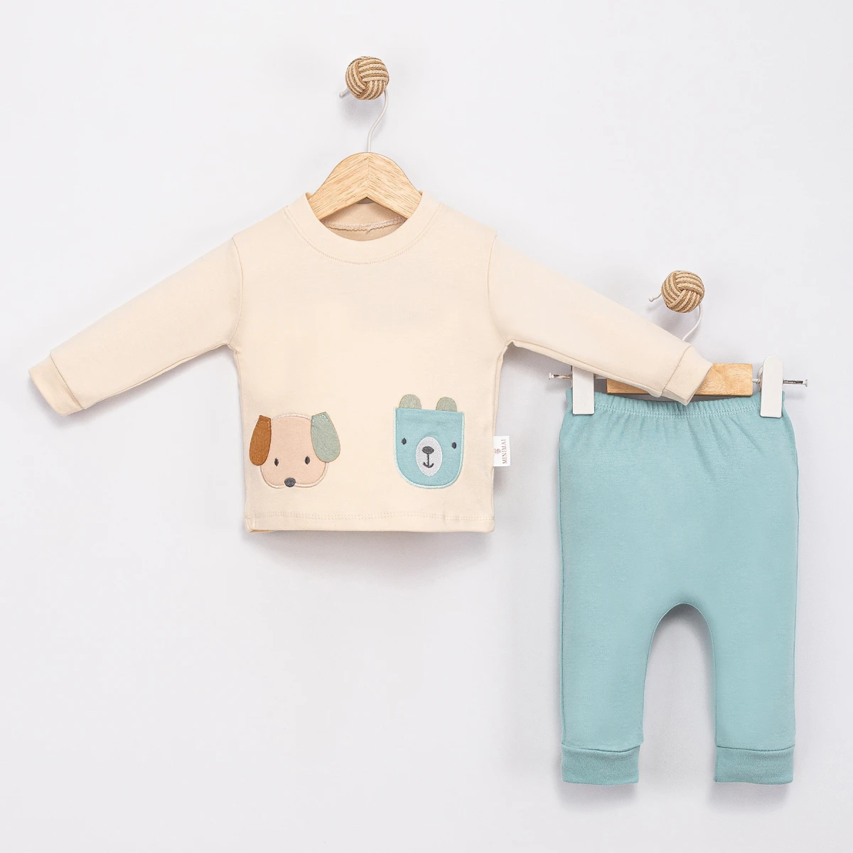 KÖPEK CEP NAKIŞLI PAMUKLU 2 Lİ ERKEK BEBE TAKIM 2047