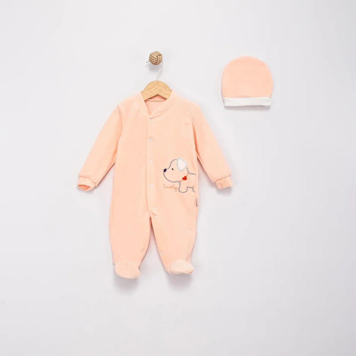KÖPEKLİ KADİFE BEBE TULUM 1519