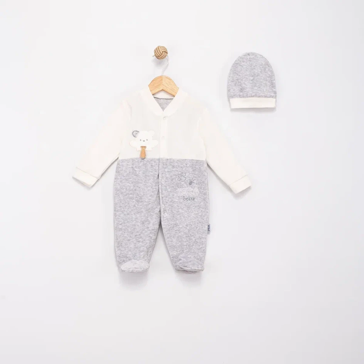 KRAVATLI AYICIK KADİFE BEBE TULUM 1514
