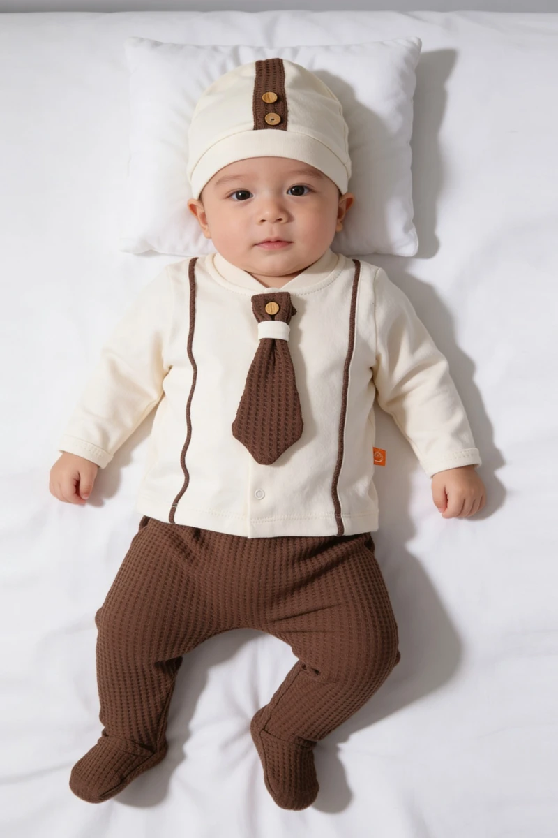 KRAVATLI BİYELİ PAMUKLU ERKEK BEBE ZIBIN SETİ 6265
