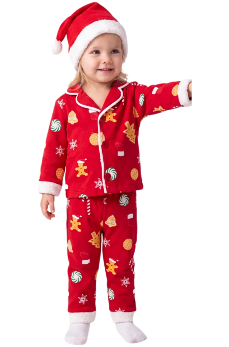 KURABİYE BASKILI NOEL KIZ BEBE PİJAMA TAKIM 8586