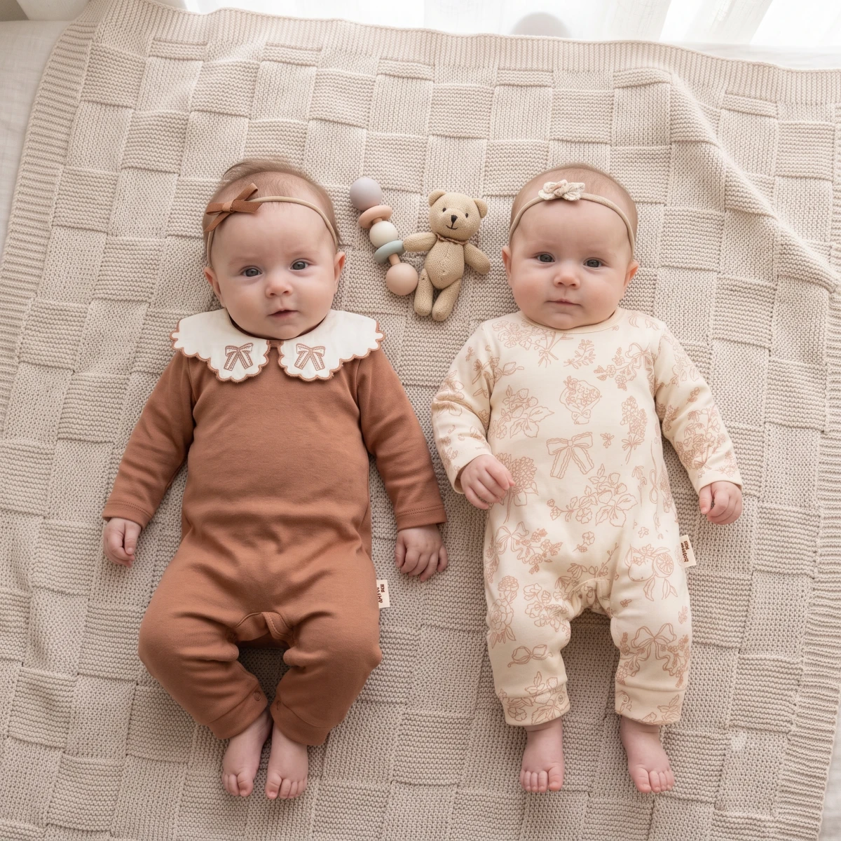 KURDELE YAKALI PAMUKLU 2 Lİ BEBE TULUM V3026
