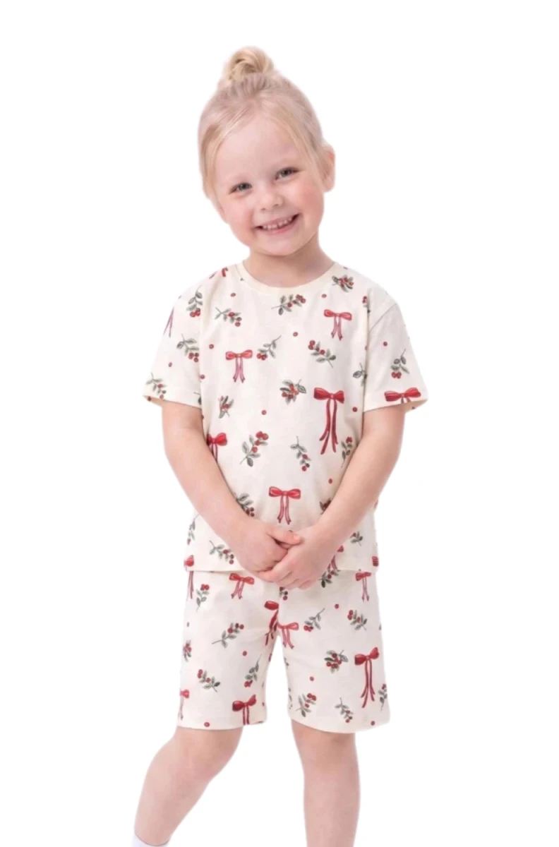 KURDELELİ KOKİNA ŞORTLU KIZ ÇOCUK 2 Lİ PİJAMA TAKIM 90080