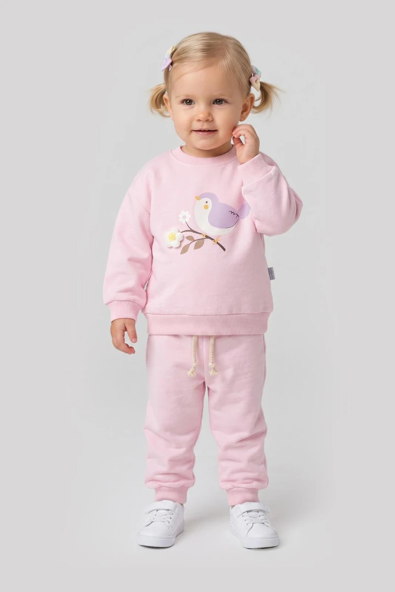  KUŞ BASKILI 2 İP KIZ BEBE TAKIM 1419