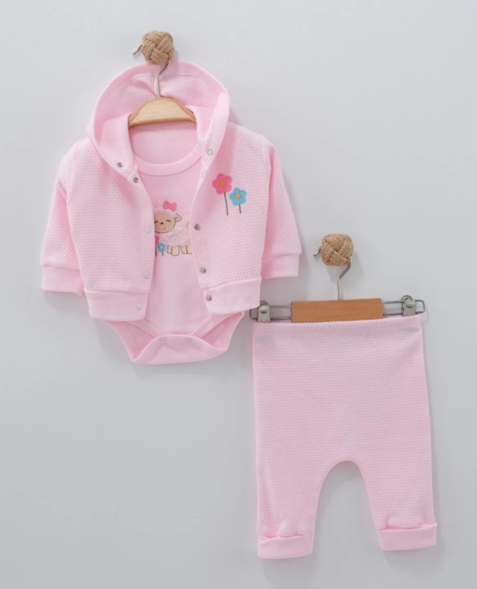 KUZU NAKIŞLI HIRKALI KIZ BEBE 3'LÜ TAKIM 1242