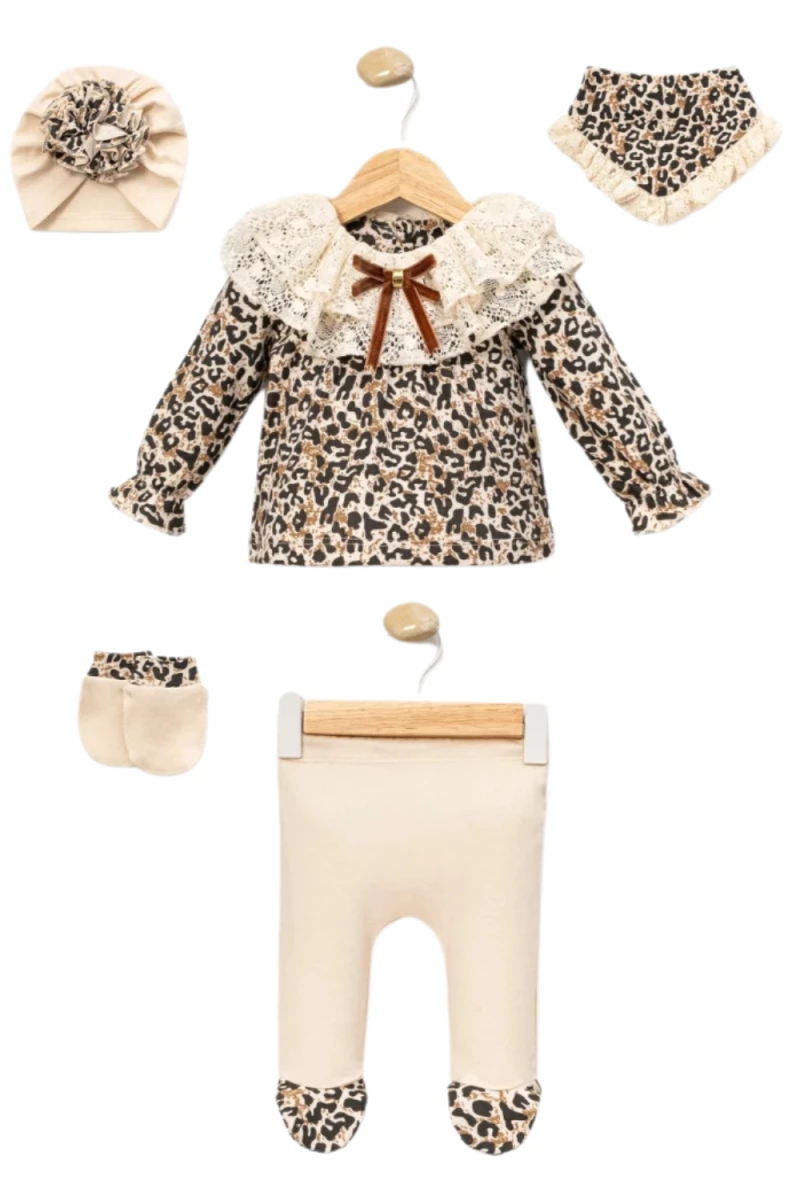 LADY LEOPAR BASKILI KIZ BEBE 5 Lİ ZIBIN SET 2128
