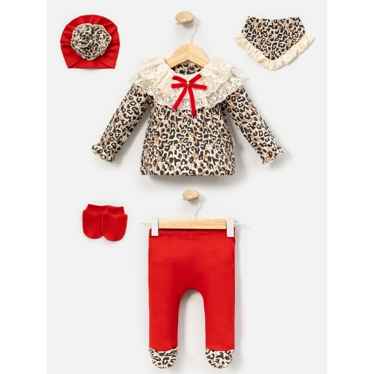 LADY LEOPAR BASKILI KIZ BEBE 5 Lİ ZIBIN SET 2128