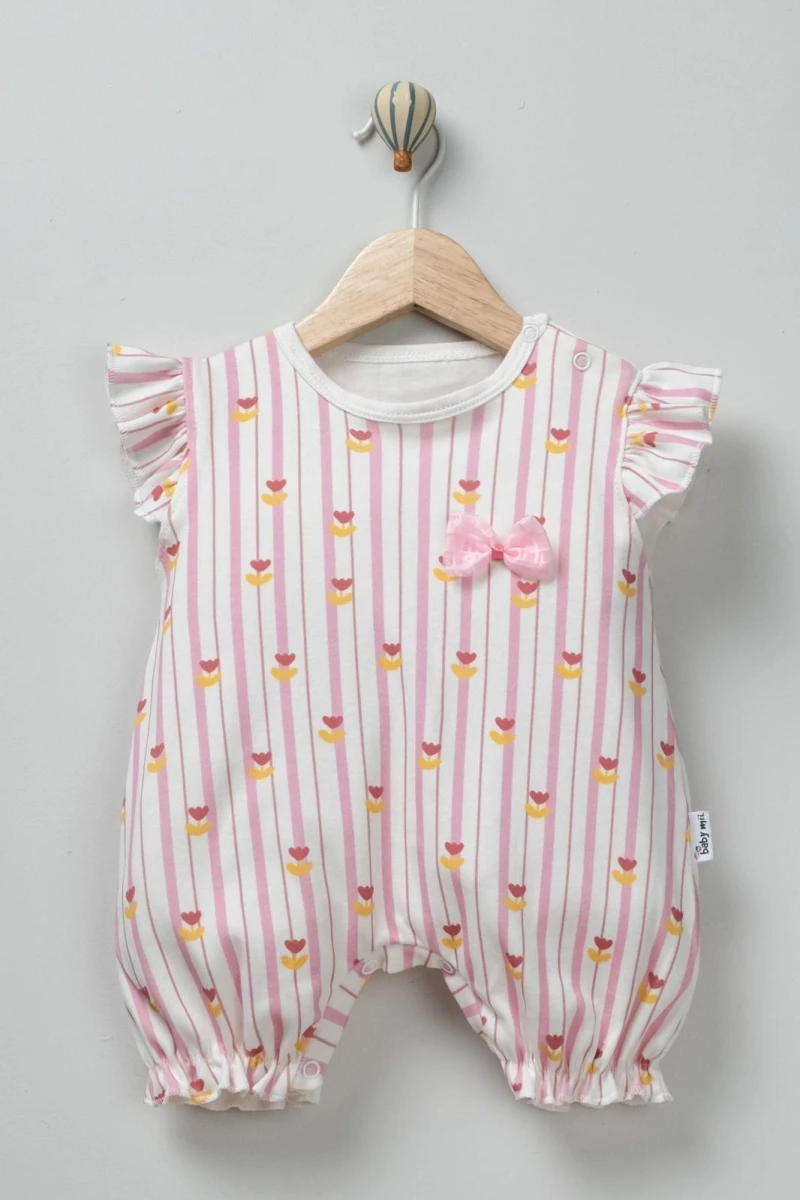 LALE BASKILI FİYONK DETAYLI KIZ BEBE TULUM 0454