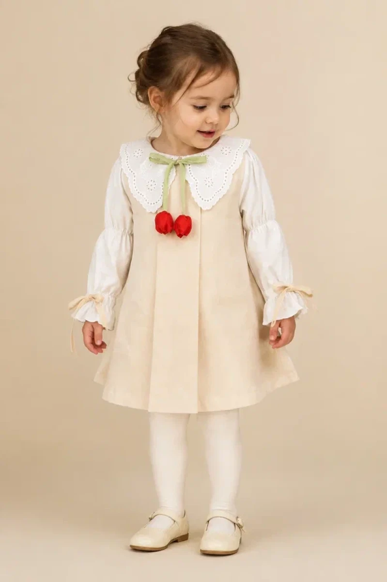 LALELİ FİSTOLU KIZ BEBE ELBİSE 6584