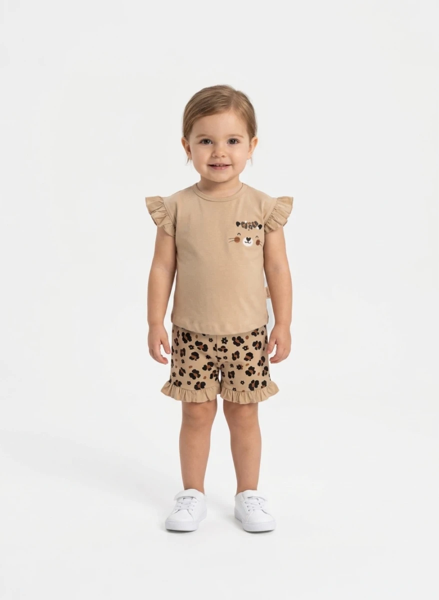LEOPAR BASKILI İKİLİ KIZ BEBE TAKIM 3158