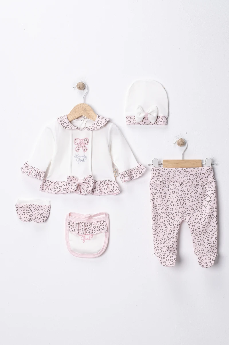 LEOPAR BASKILI PAMUKLU KIZ BEBE 5 Lİ ZIBIN SETİ 4070