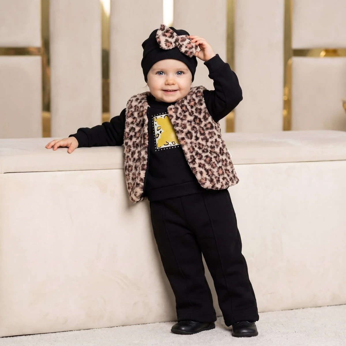 LEOPAR DESENLİ 4 LÜ KIZ BEBE TAKIM 2721