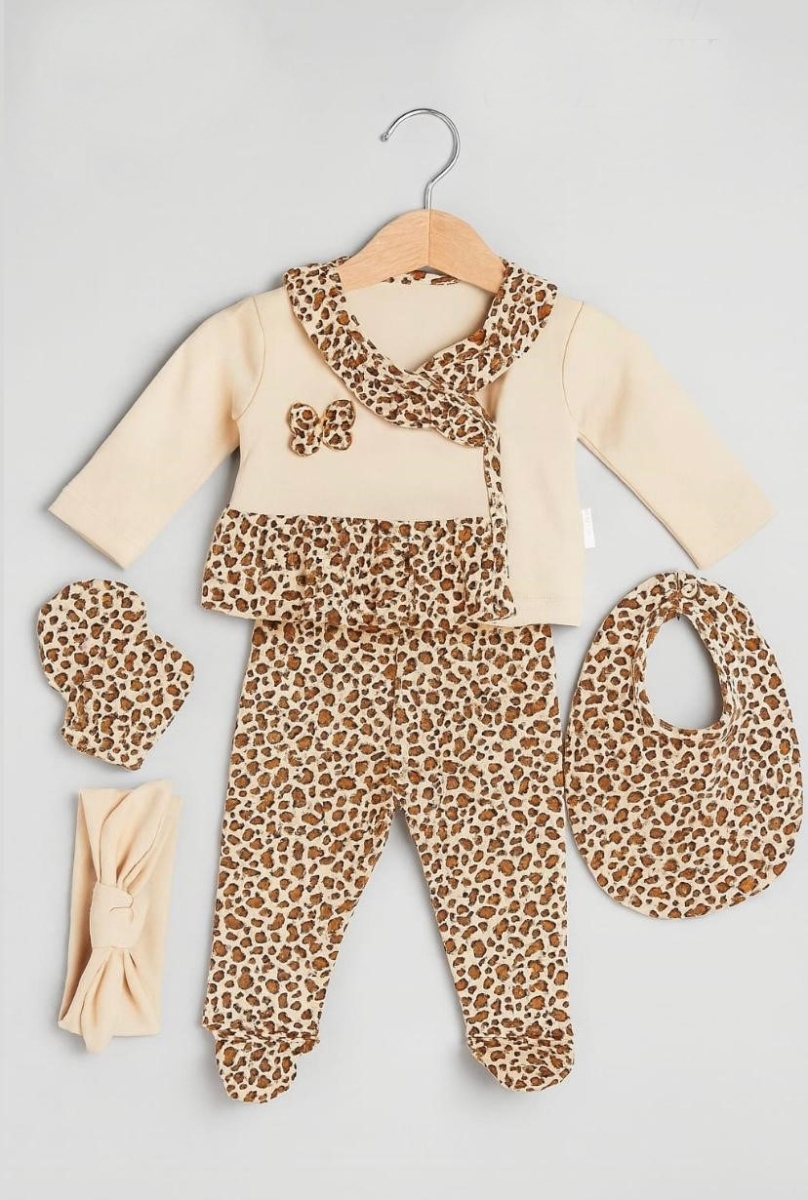 LEOPAR DESENLİ KELEBEKLİ KIZ 5 Lİ ZIBIN SET 0060