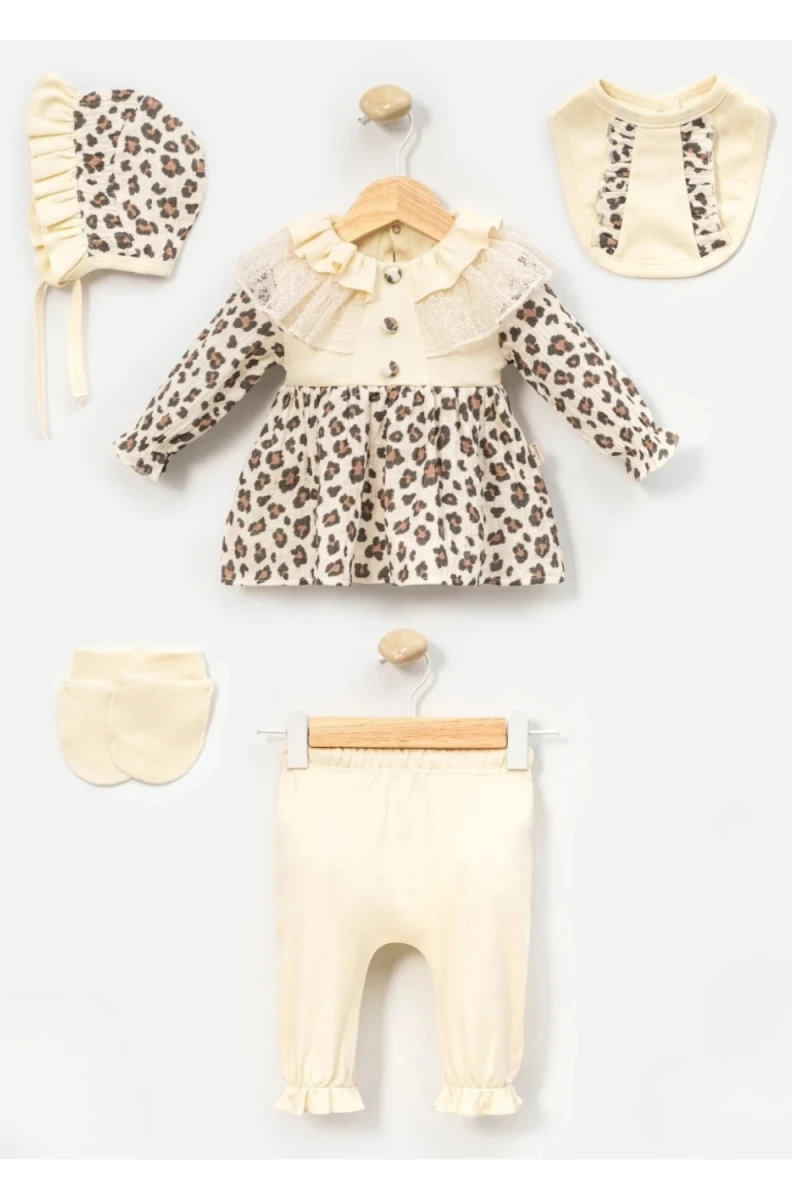 LEOPAR DESENLİ MÜSLİN KIZ BEBE 5 Lİ ZIBIN SET 2127