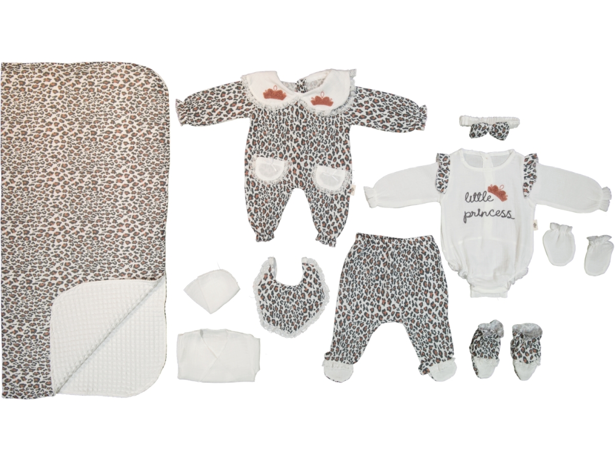LEOPAR DESENLİ SÜZENE NAKIŞLI FİSTOLU MÜSLİN 10 'LU SET