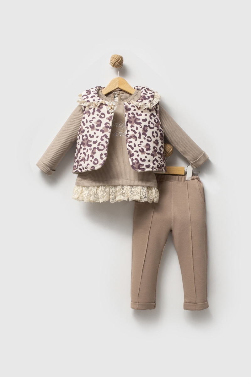 LEOPAR DESENLİ YELEKLİ 3 LÜ TAKIM 7043