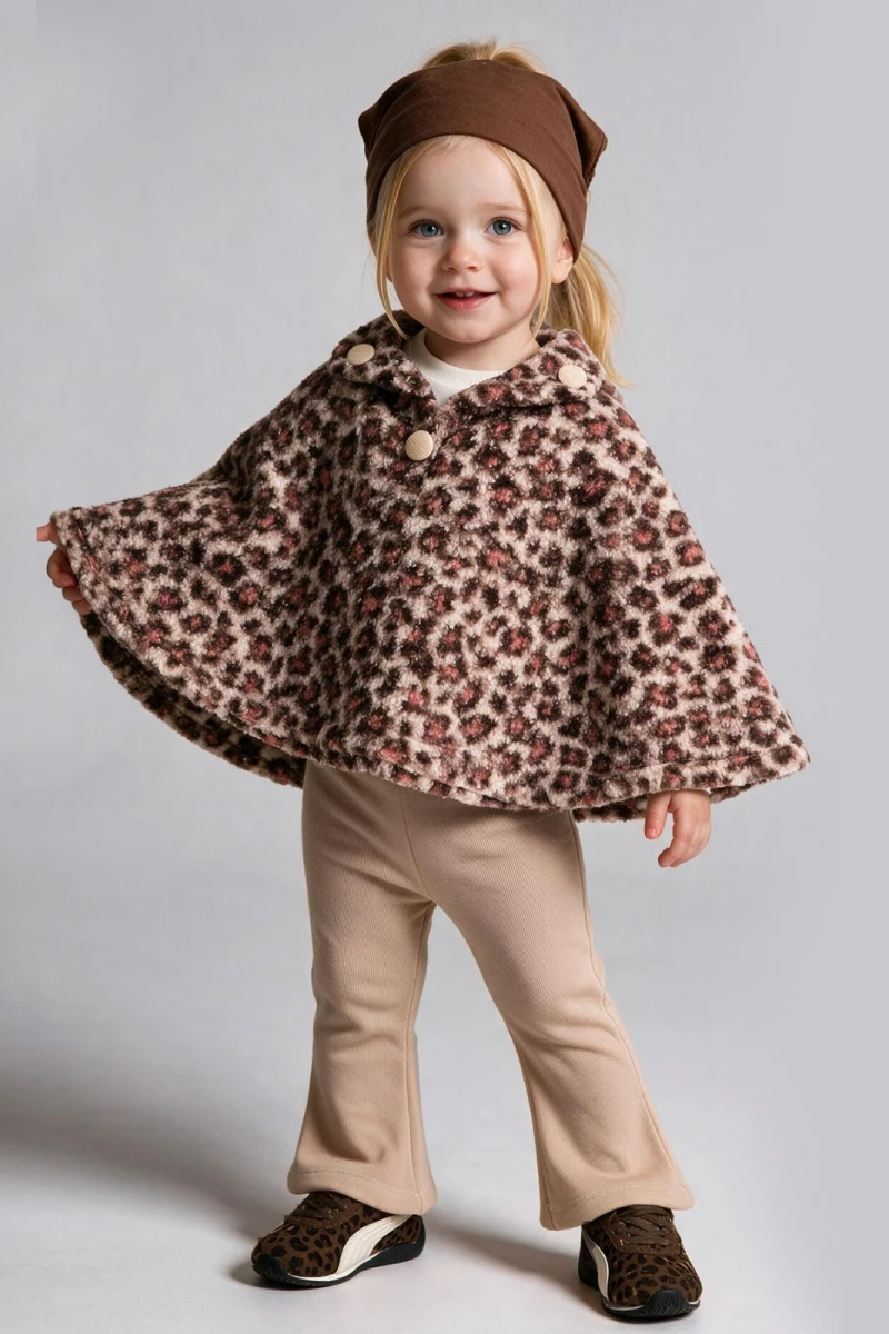LEOPAR PELERİNLİ 3 İP KIZ BEBE TAKIM 2678