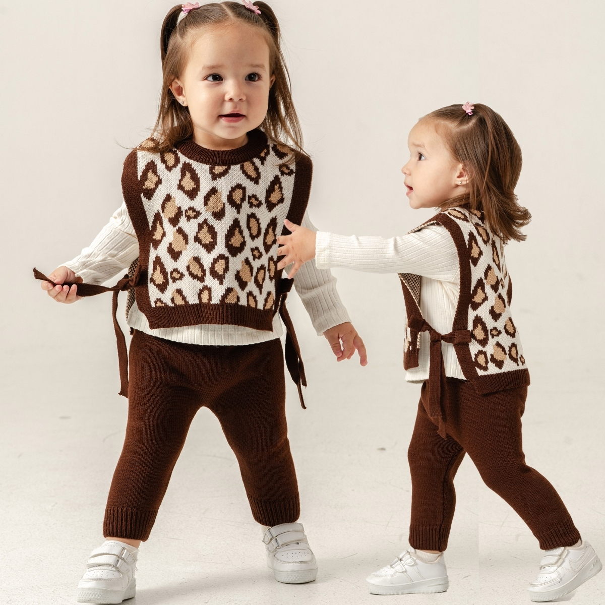LEOPAR TEMALI 3'LÜ TRİKO KIZ BEBE TAKIM 6422