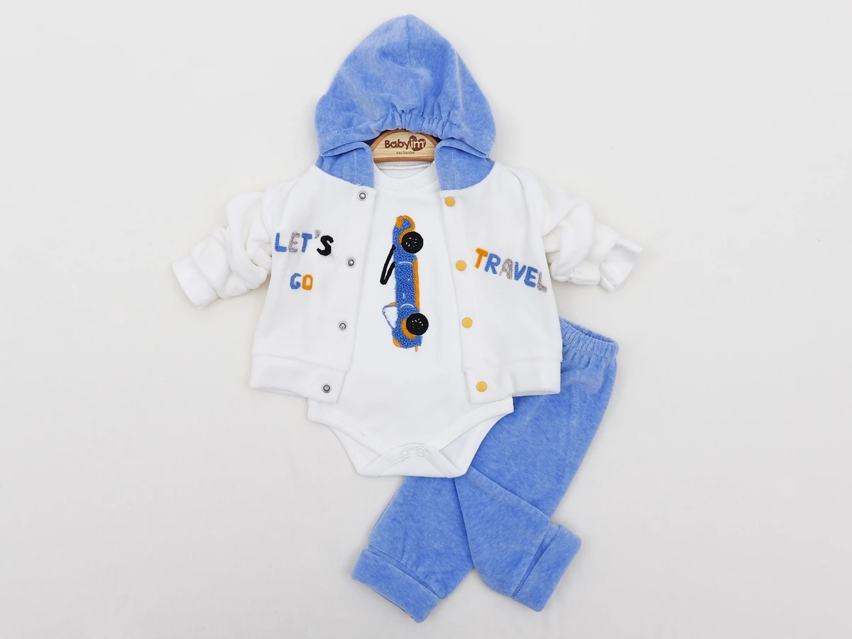 LETS GO KAPÜŞONLU 3 LÜ KADİFE BEBE TAKIM 2441