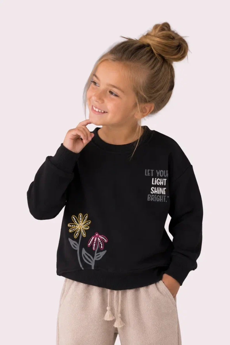 LIGHT SHINE NAKIŞLI 3 İP KIZ ÇOCUK SWEAT R26663