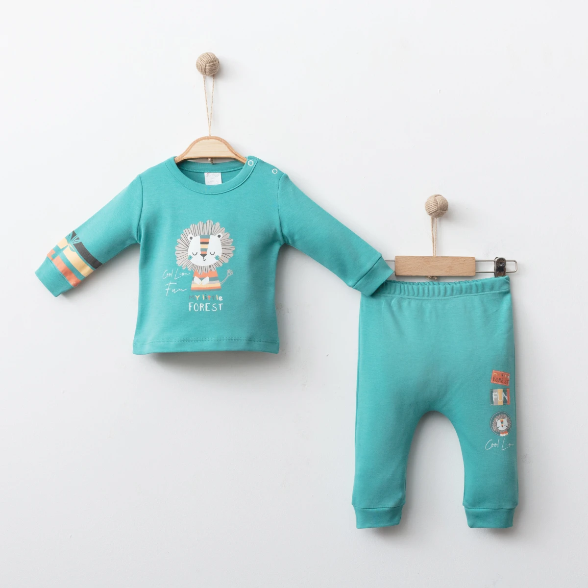 LİON DESENLİ PAMUKLU 2 Lİ BEBE TAKIM A2120