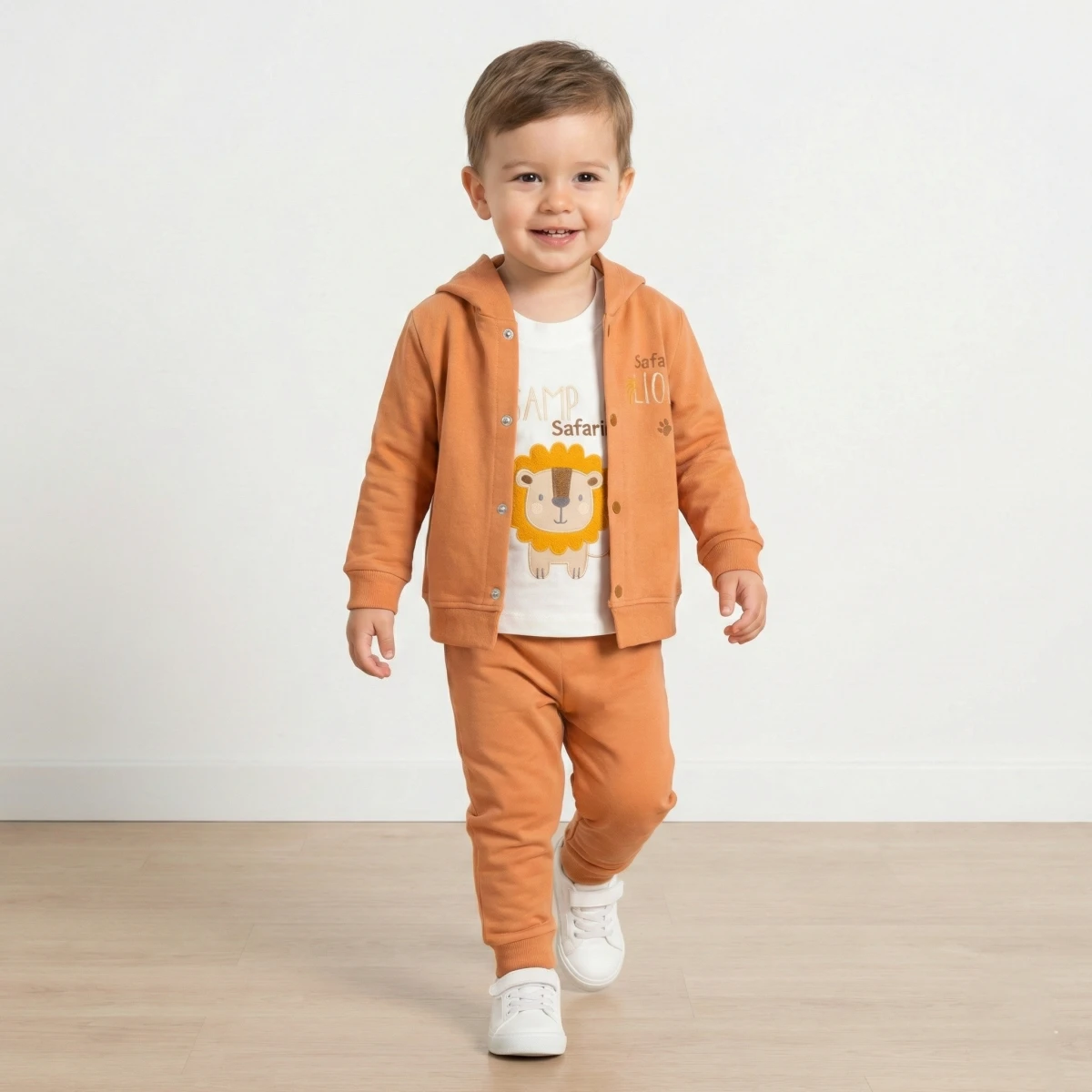 LİON NAKIŞLI HIRKALI 3'LÜ ERKEK BEBE TAKIM 3023