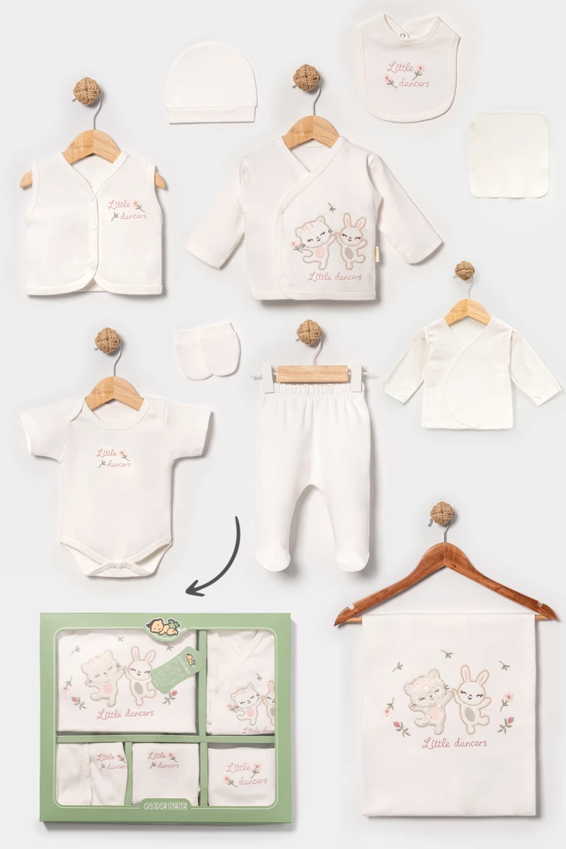 LİTTLE DANCERS NAKIŞLI PAMUKLU KIZ BEBE 10 LU ZIBIN SET 3039