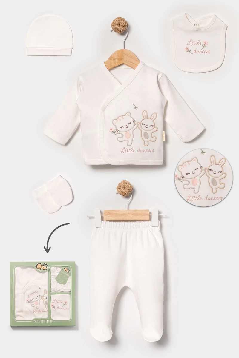 LİTTLE DANCERS NAKIŞLI PAMUKLU KIZ BEBE 5 Lİ ZIBIN SET  3049