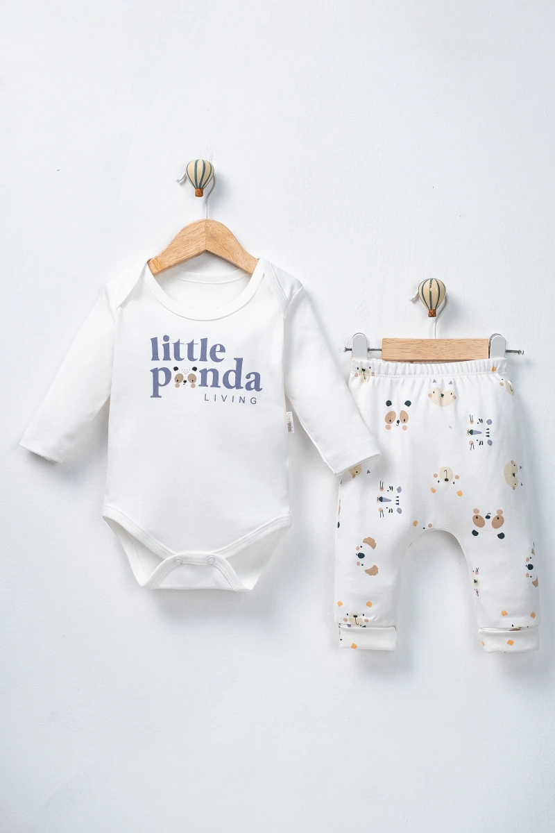 LİTTLE PANDA BASKILI BADİLİ ERKEK BEBE 2 Lİ TAKIM 60012