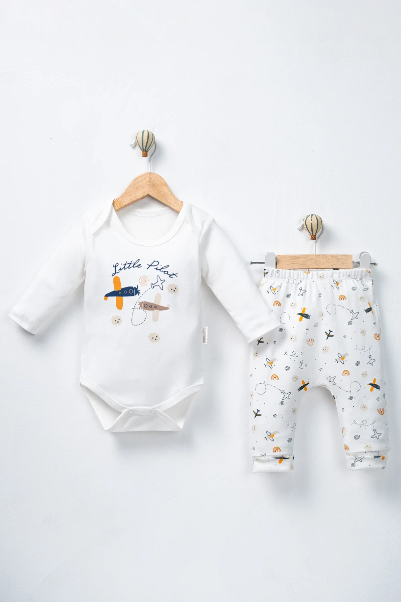 LITTLE PILOT BASKILI BADİLİ ERKEK BEBE 2 Lİ TAKIM 60016