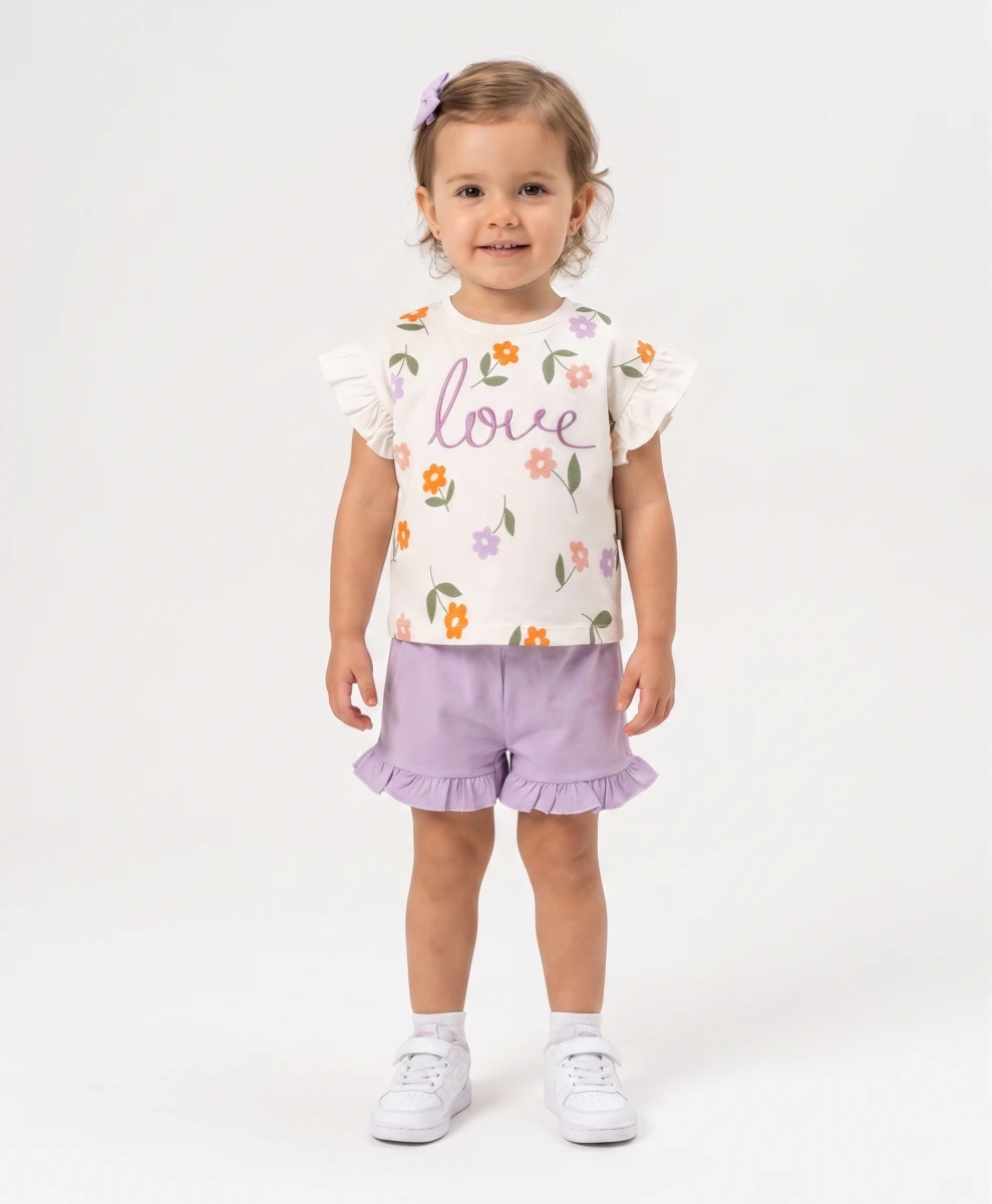 LOVE BASKILI İKİLİ KIZ BEBE TAKIM 3163
