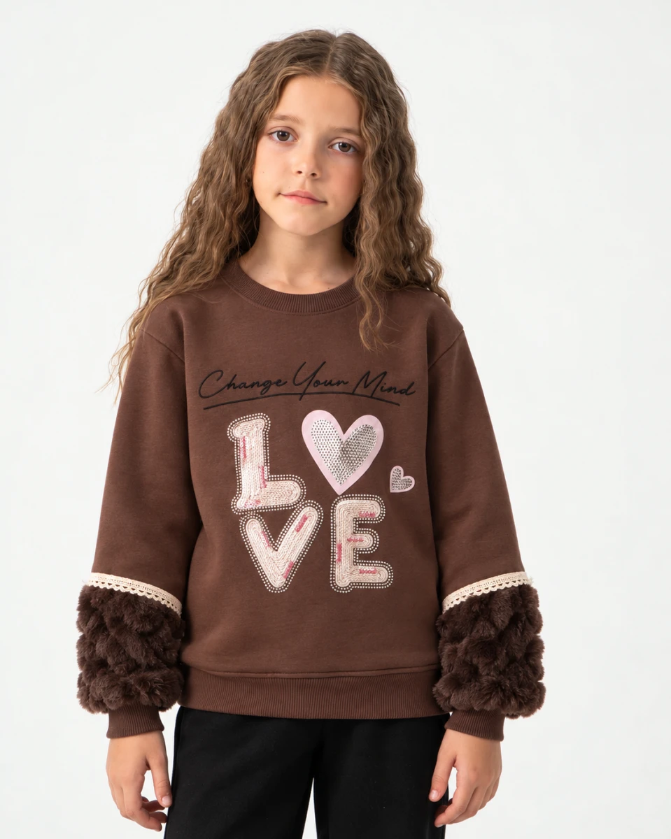 LOVE NAKIŞLI 2 İP ŞARDONLU KIZ ÇOCUK SWEAT  7951