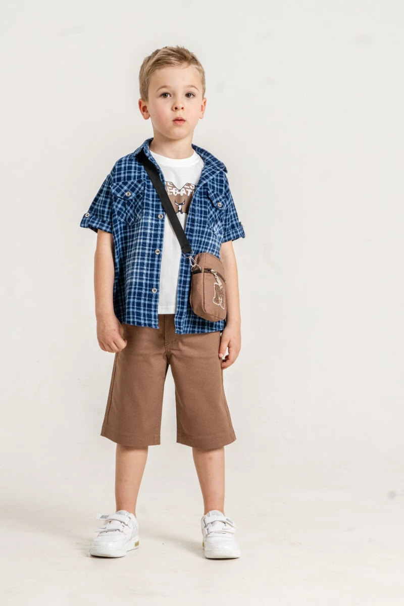 M NAKIŞLI ÇANTA AKSESUARLI GÖMLEKLİ ERKEK ÇOCUK 3 LÜ TAKIM 3877