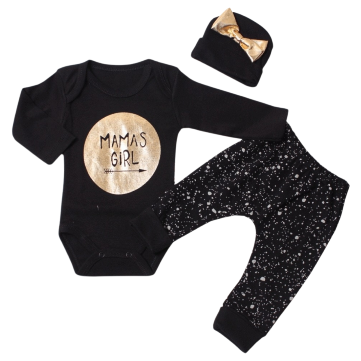 MAMAS GİRL BASKILI 3 LÜ KIZ BEBE TAKIM 2057