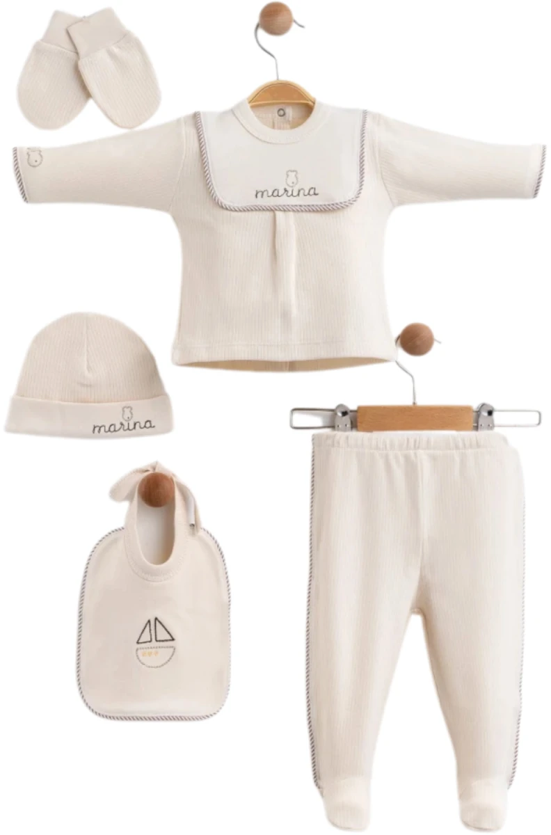 MARİNA NAKIŞLI ERKEK BEBE 5 Lİ ZIBIN SET 513