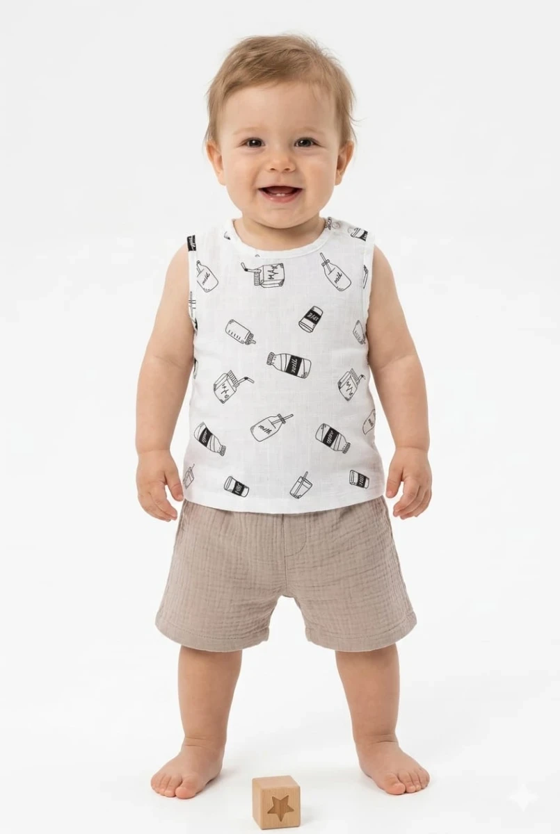 MİLK BASKILI ASKILI ERKEK BEBE MÜSLİN 2'Lİ TAKIM 035