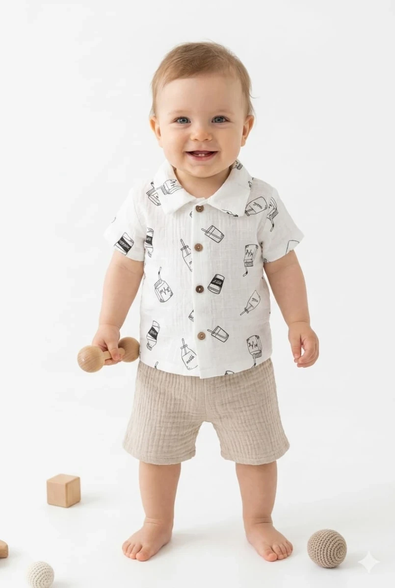 MİLK BASKILI ERKEK BEBE MÜSLİN 2'Lİ TAKIM 020