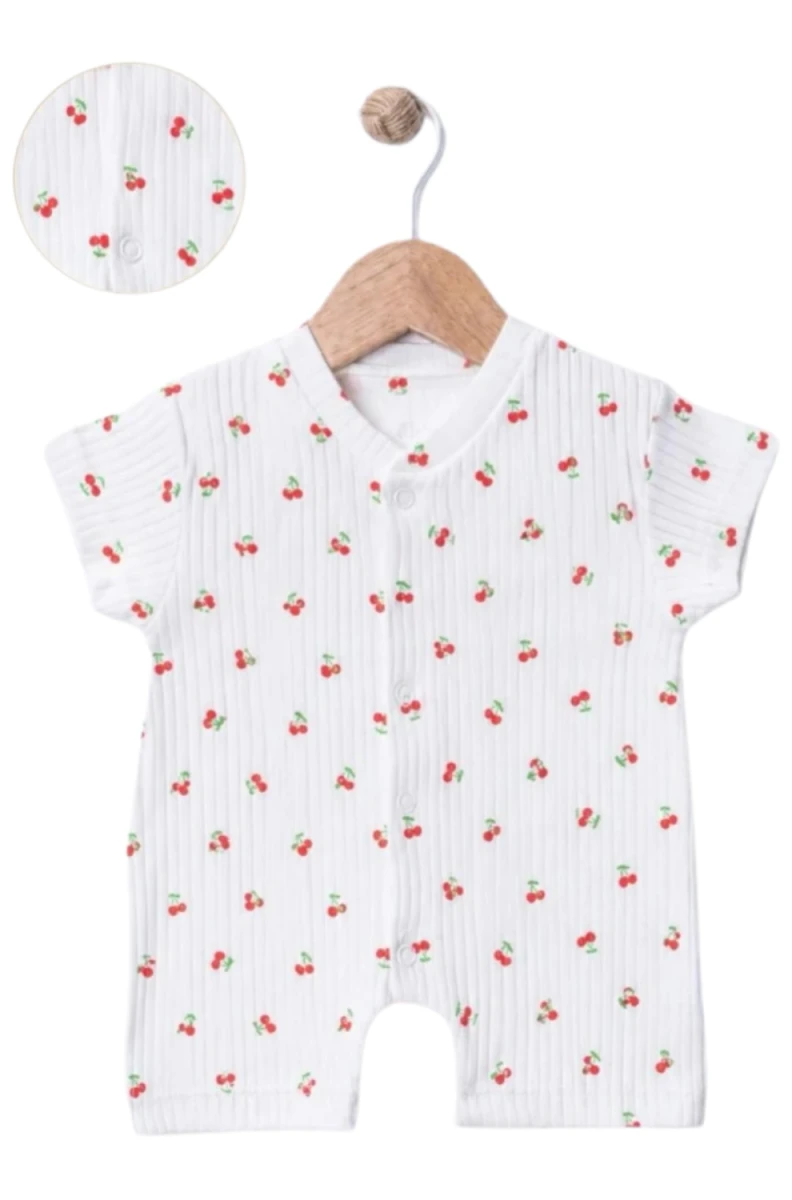 MİNİ KİRAZ BASKILI ŞORTLU BEBE PENYE TULUM 300048