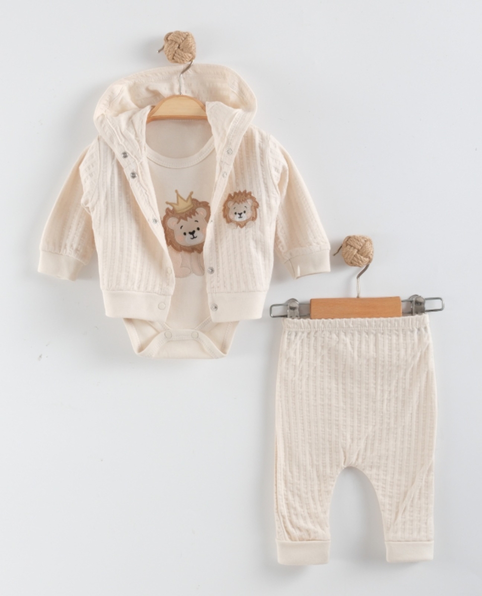 MİNİK ASLAN NAKIŞLI 3'LÜ BEBE TAKIM 1236