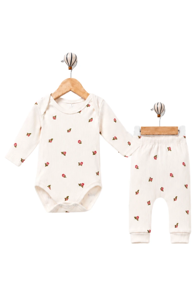 MİNİK ÇİÇEKLER BASKILI 2 Lİ KIZ BEBE TAKIM 50164