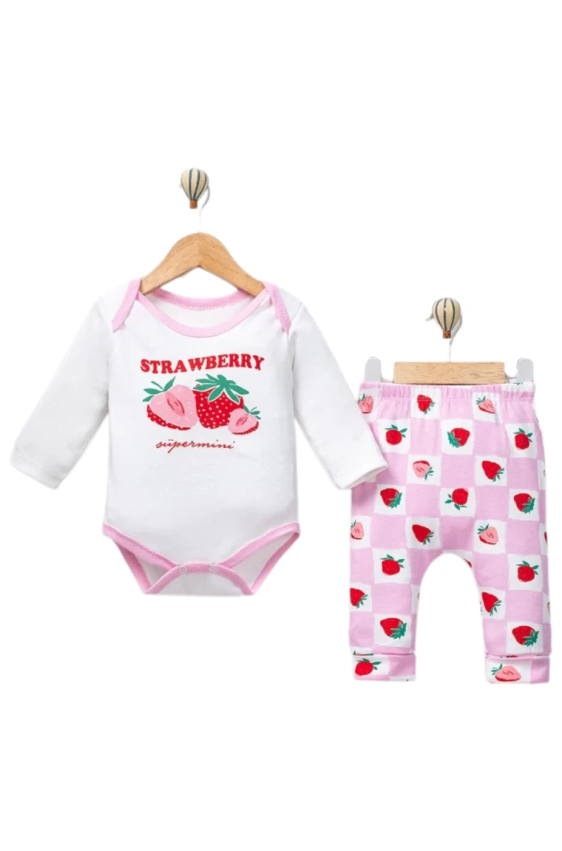 MİNİK ÇİLEK BASKILI BADİLİ 2 Lİ BEBE TAKIM 60028