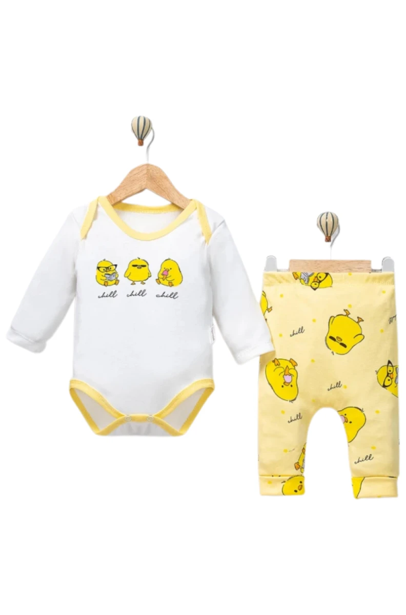 MİNİK CİVCİVLER BASKILI BADİLİ 2 Lİ BEBE TAKIM 60030
