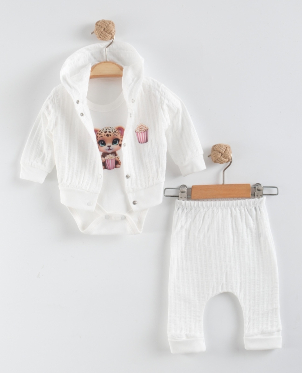 MİNİK KAPLAN BASKILI 3'LÜ BEBE TAKIM 1235