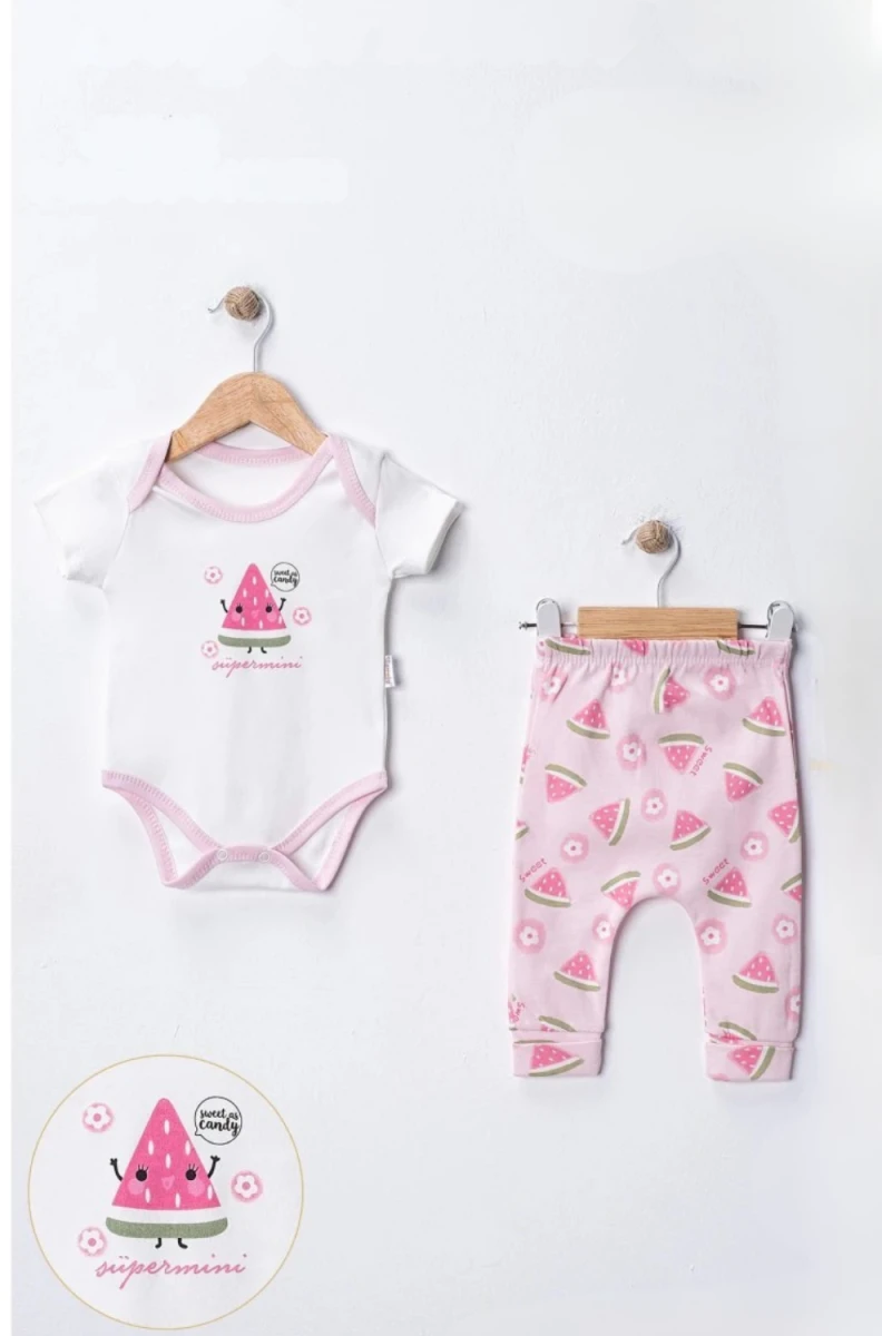 MİNİK KARPUZ BASKILI KISA KOLLU BADİLİ BEBE TAKIM 40022