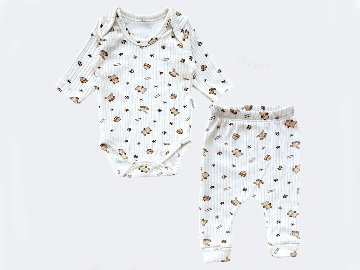 MİNİK TAVŞAN VE AYICIK BASKILI BADİLİ 2 Lİ BEBE TAKIM 50084