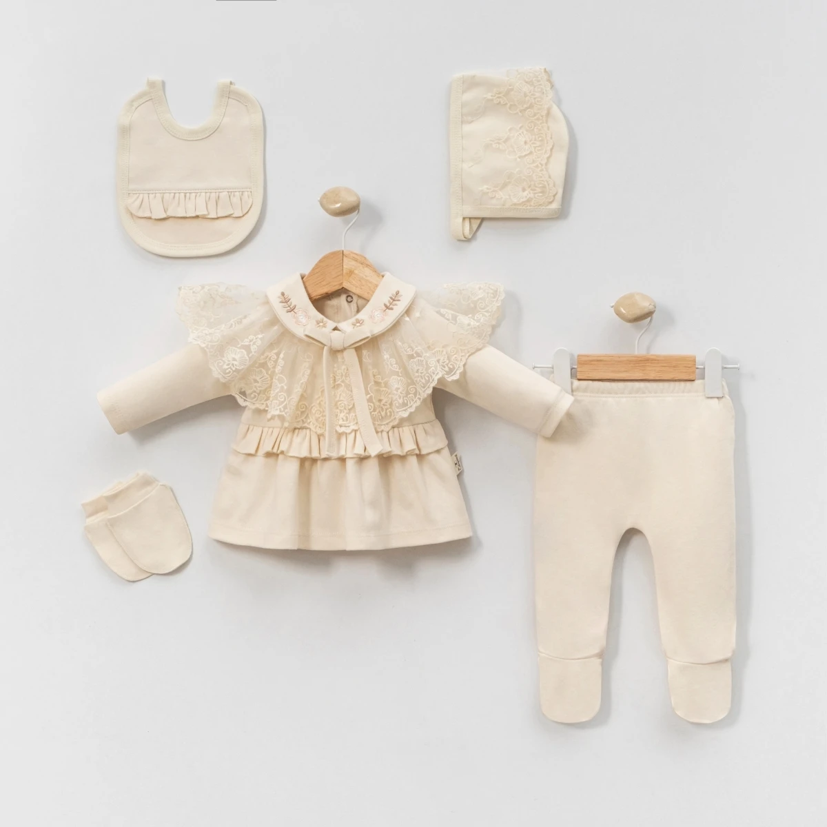 MOBİL DANTEL YAKALI KIZ BEBE 5 Lİ ZIBIN SET 2095