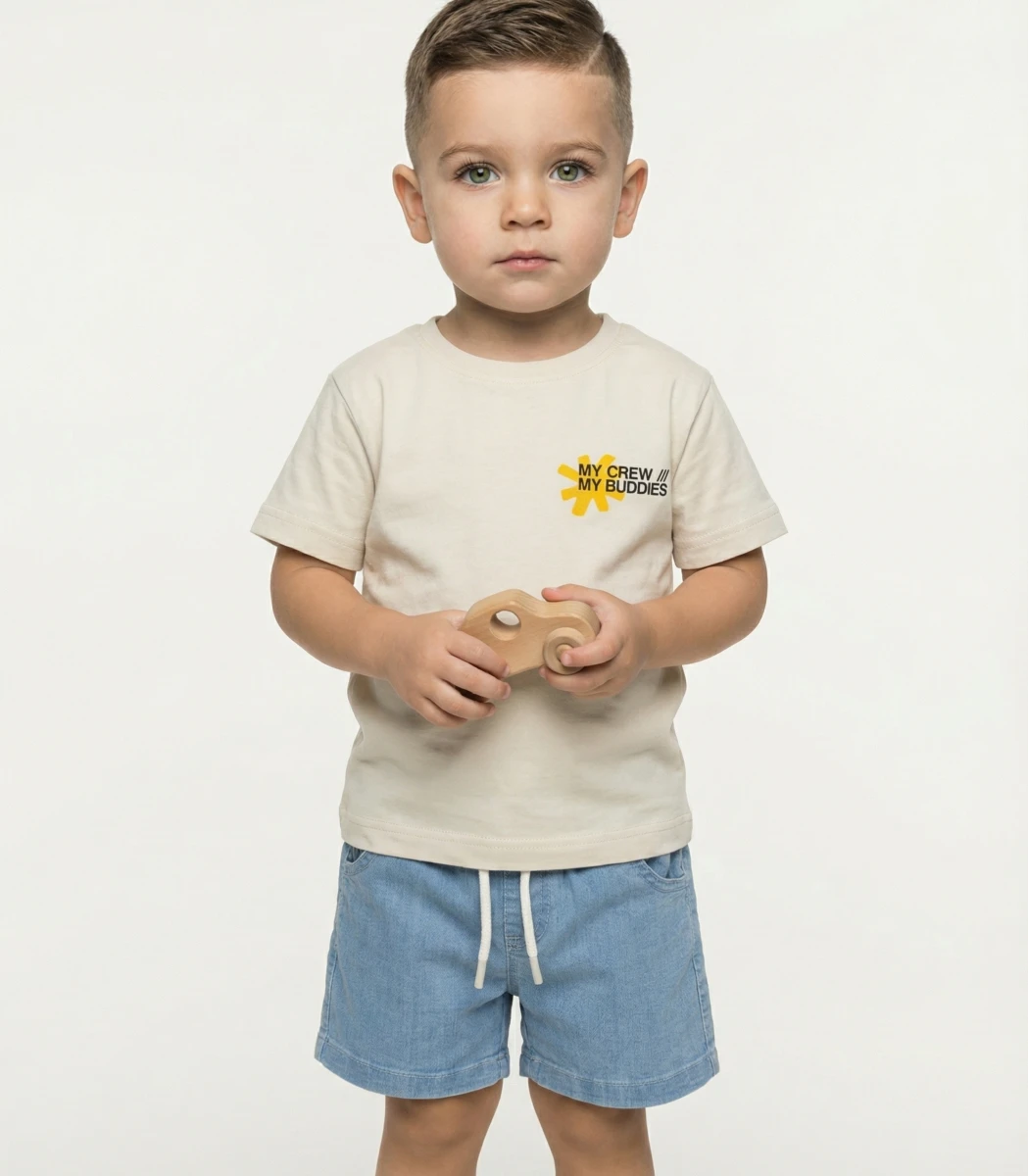 MY CREW BASKILI ERKEK BEBE KOT ŞORTLU TAKIM 2060