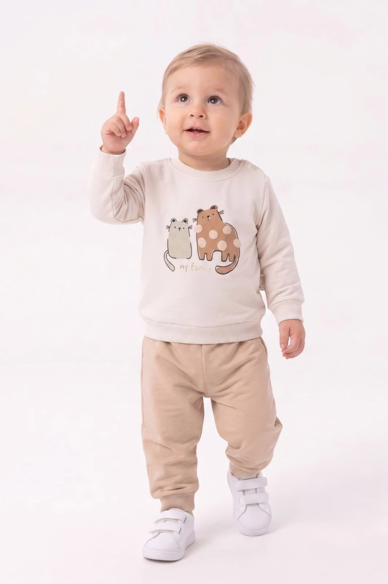 MY FAMİLY KEDİ BASKILI 2 Lİ ERKEK BEBE TAKIM 4055