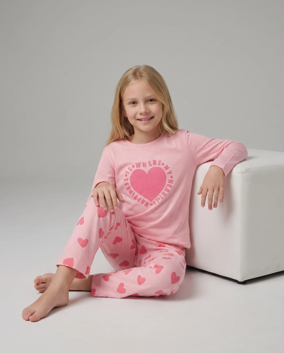 MY HEART KALPLİ PAMUKLU KIZ ÇOCUK PİJAMA TAKIMI  32779