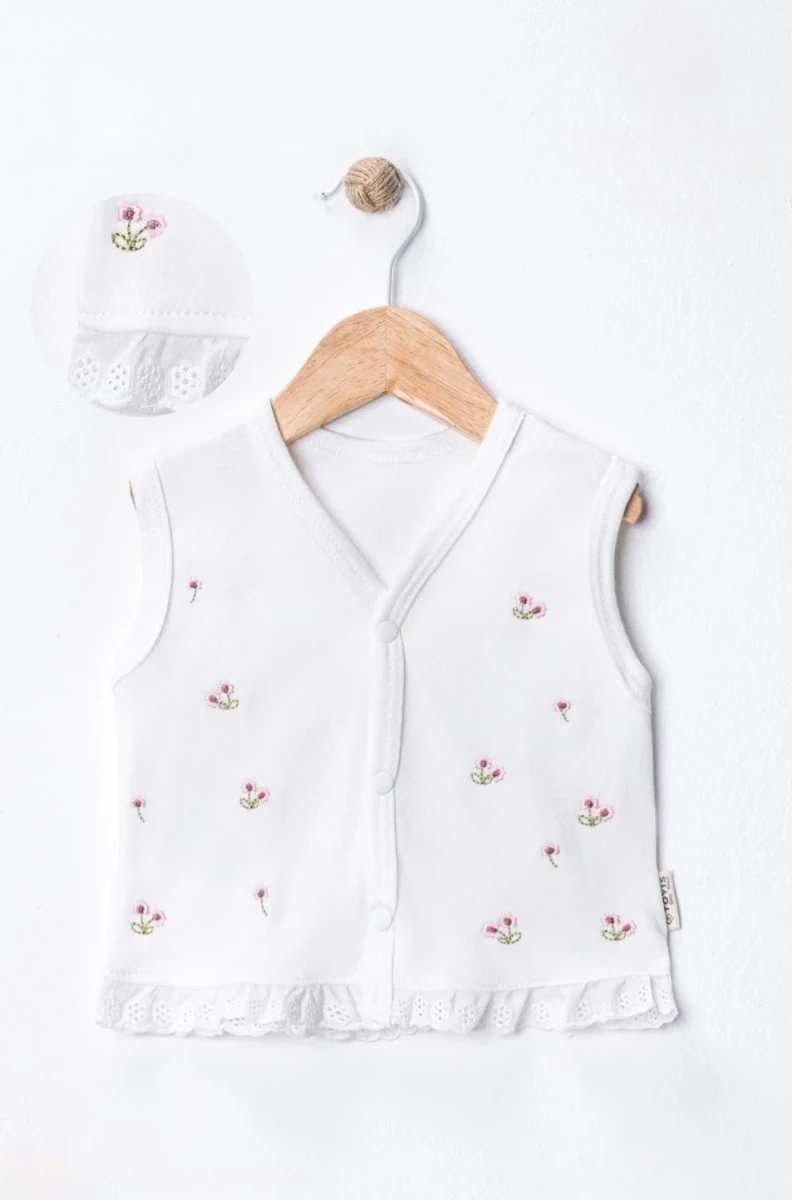 NAKIŞLI DANTELLİ KIZ BEBE YELEK 2215
